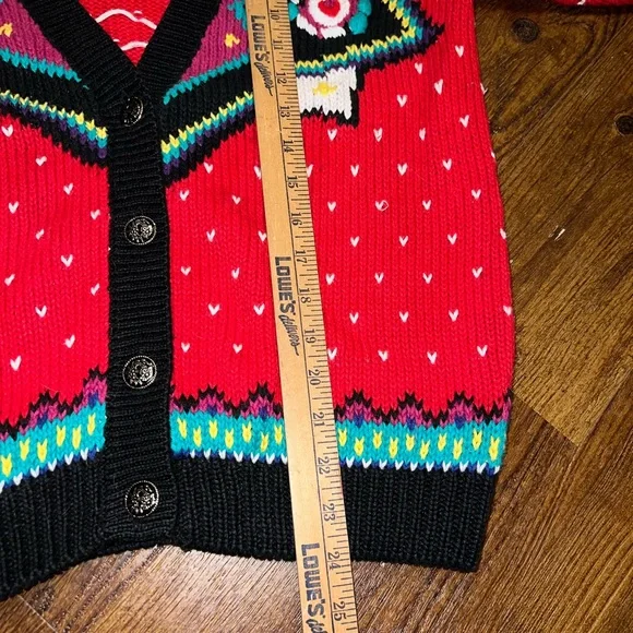 Complements 90s Retro Red Colorful Knit Button Up Cardigan Sweater Size S - Picture 14 of 14